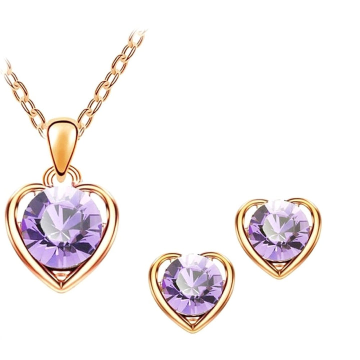 Women Rhinestone Heart Pendant Necklace Chain Stud Earrings Party Jewelry Set Image 1