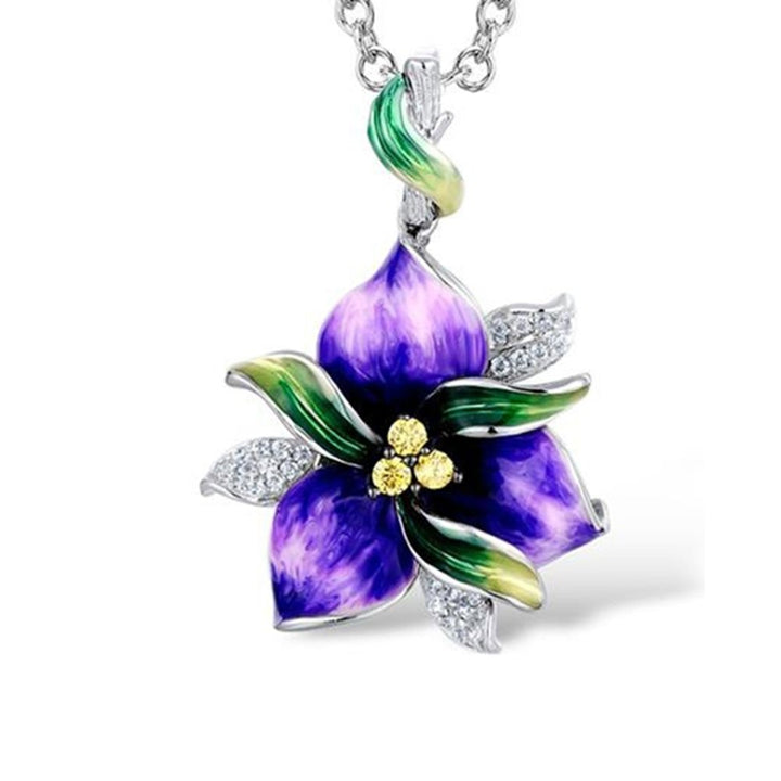 Women Rhinestone Inlaid Enamel Flower Pendant Necklace Earrings Ring Jewelry Image 1