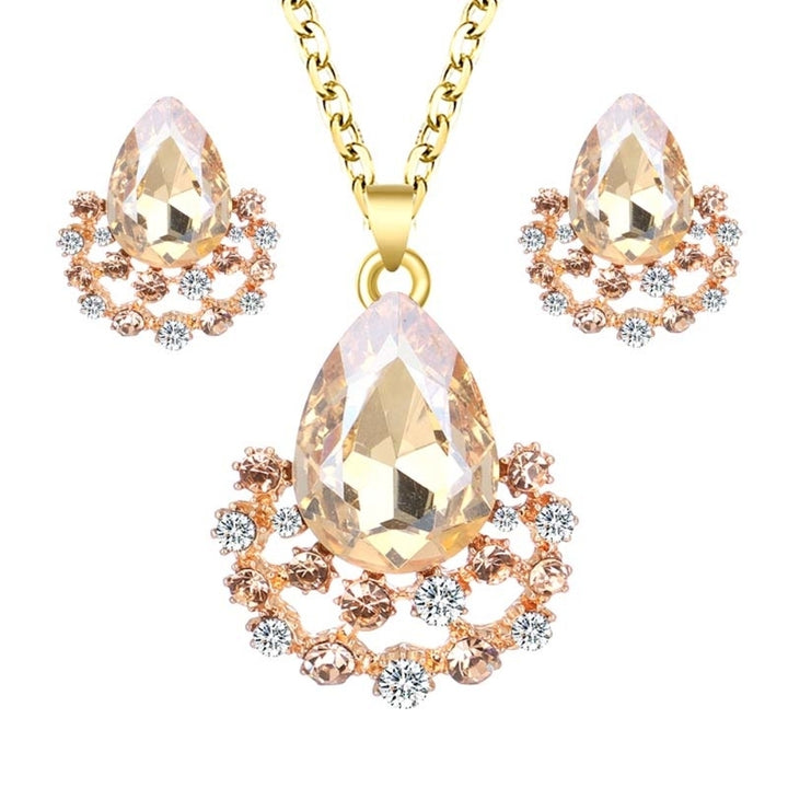 Luxury Women Faux Gem Water Drop Pendant Necklace Earrings Party Jewelry Set Image 3