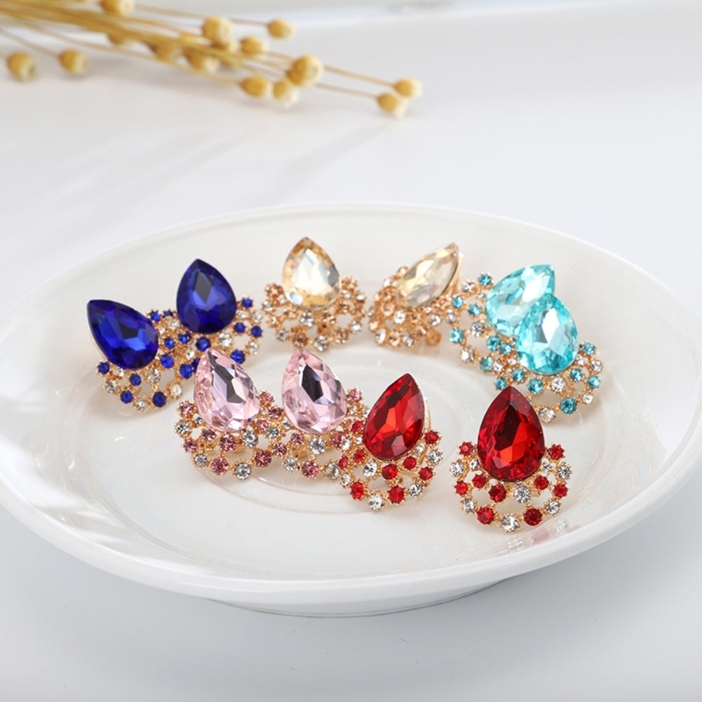 Luxury Women Faux Gem Water Drop Pendant Necklace Earrings Party Jewelry Set Image 6