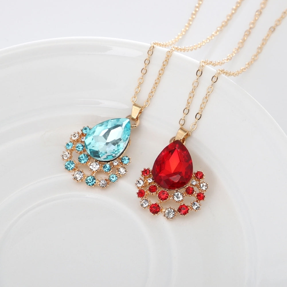 Luxury Women Faux Gem Water Drop Pendant Necklace Earrings Party Jewelry Set Image 8
