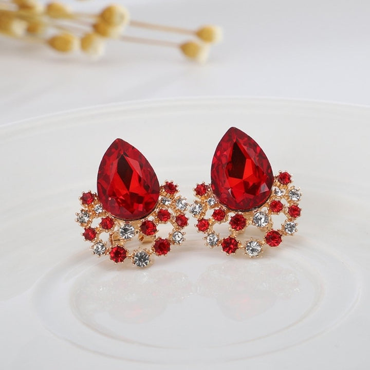 Luxury Women Faux Gem Water Drop Pendant Necklace Earrings Party Jewelry Set Image 11