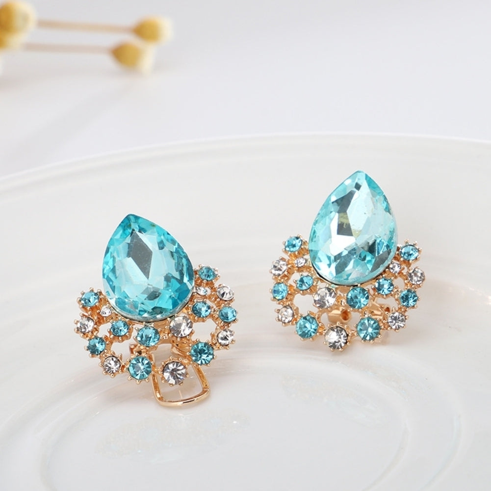Luxury Women Faux Gem Water Drop Pendant Necklace Earrings Party Jewelry Set Image 12