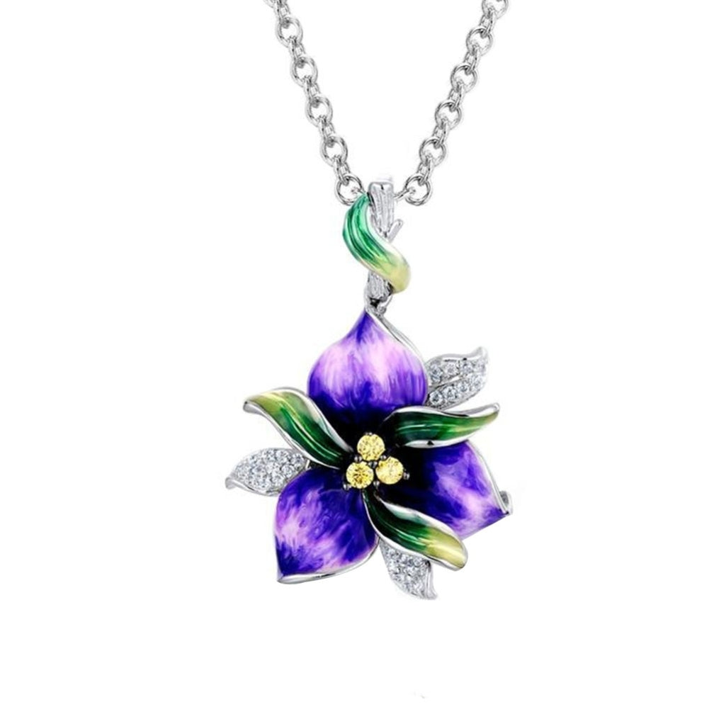 Lady Rhinestone Inlaid Enamel Flower Pendant Necklace Earrings Ring Jewelry Gift Image 3