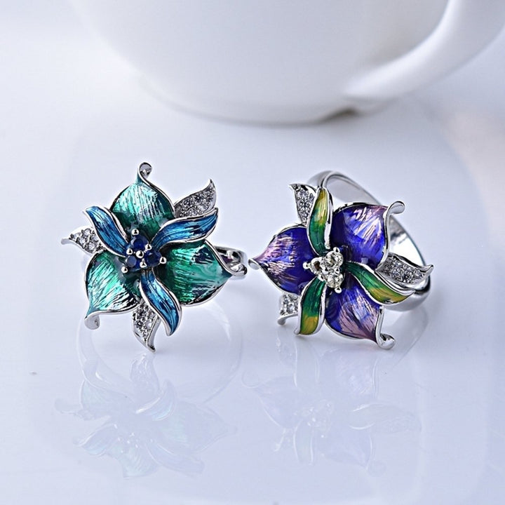 Lady Rhinestone Inlaid Enamel Flower Pendant Necklace Earrings Ring Jewelry Gift Image 9