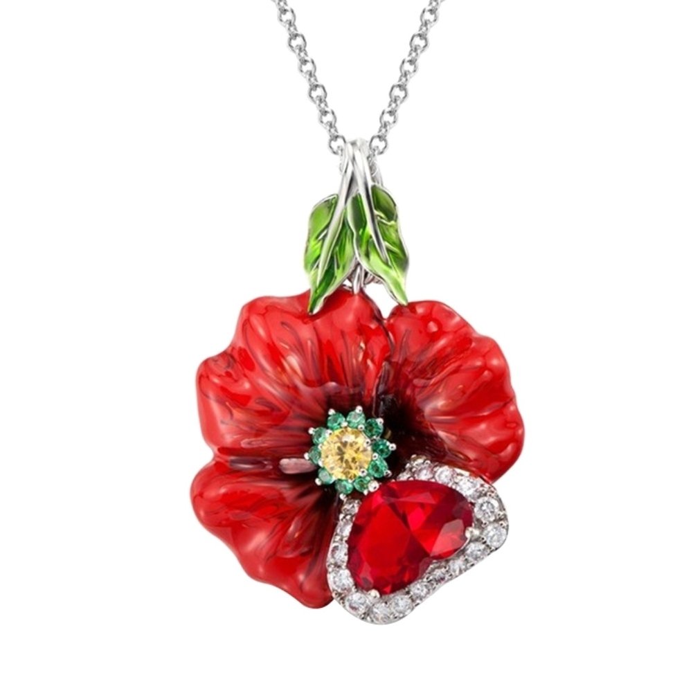 Women Heart Faux Ruby Flower Pendant Necklace Earrings Ring Party Jewelry Gift Image 3