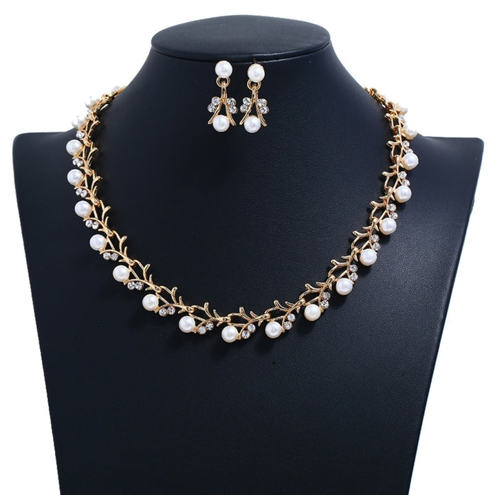 Elegant Faux Pearl Rhinestone Necklace Earrings Bracelet Bridal Jewelry Gift Image 2