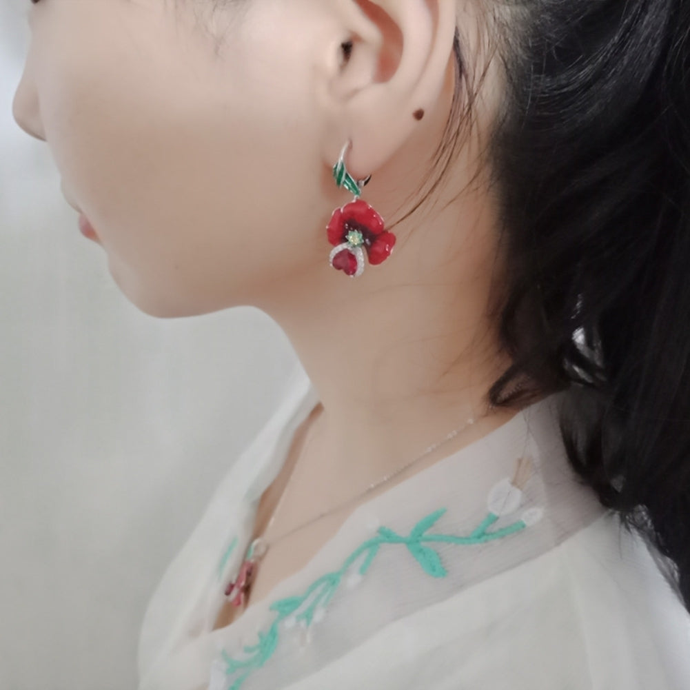 Women Heart Faux Ruby Flower Pendant Necklace Earrings Ring Party Jewelry Gift Image 6