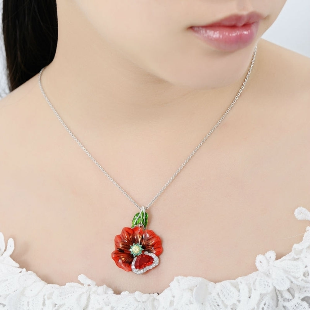 Women Heart Faux Ruby Flower Pendant Necklace Earrings Ring Party Jewelry Gift Image 7