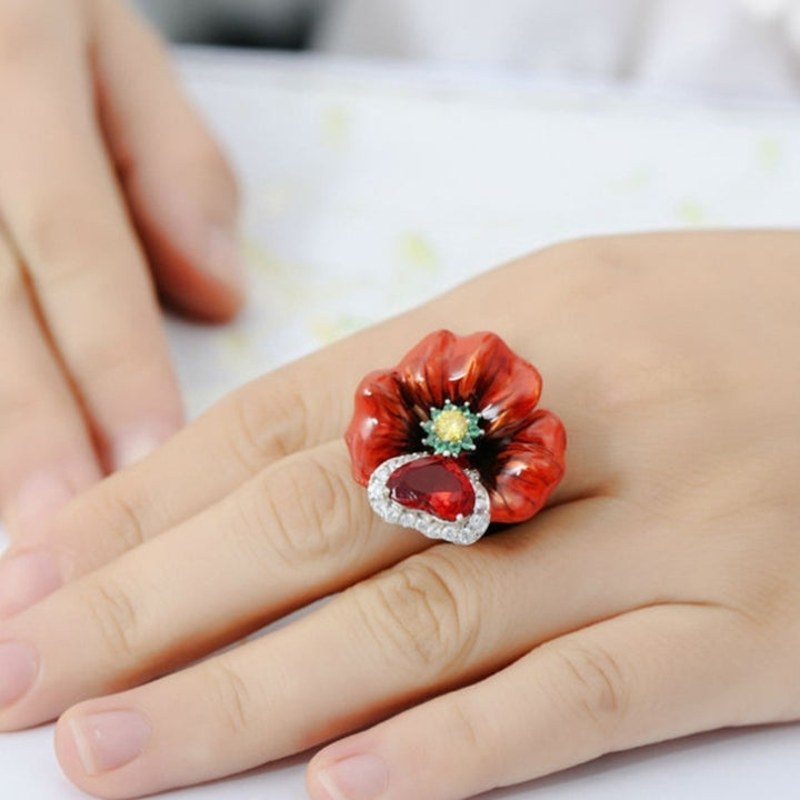 Women Heart Faux Ruby Flower Pendant Necklace Earrings Ring Party Jewelry Gift Image 8