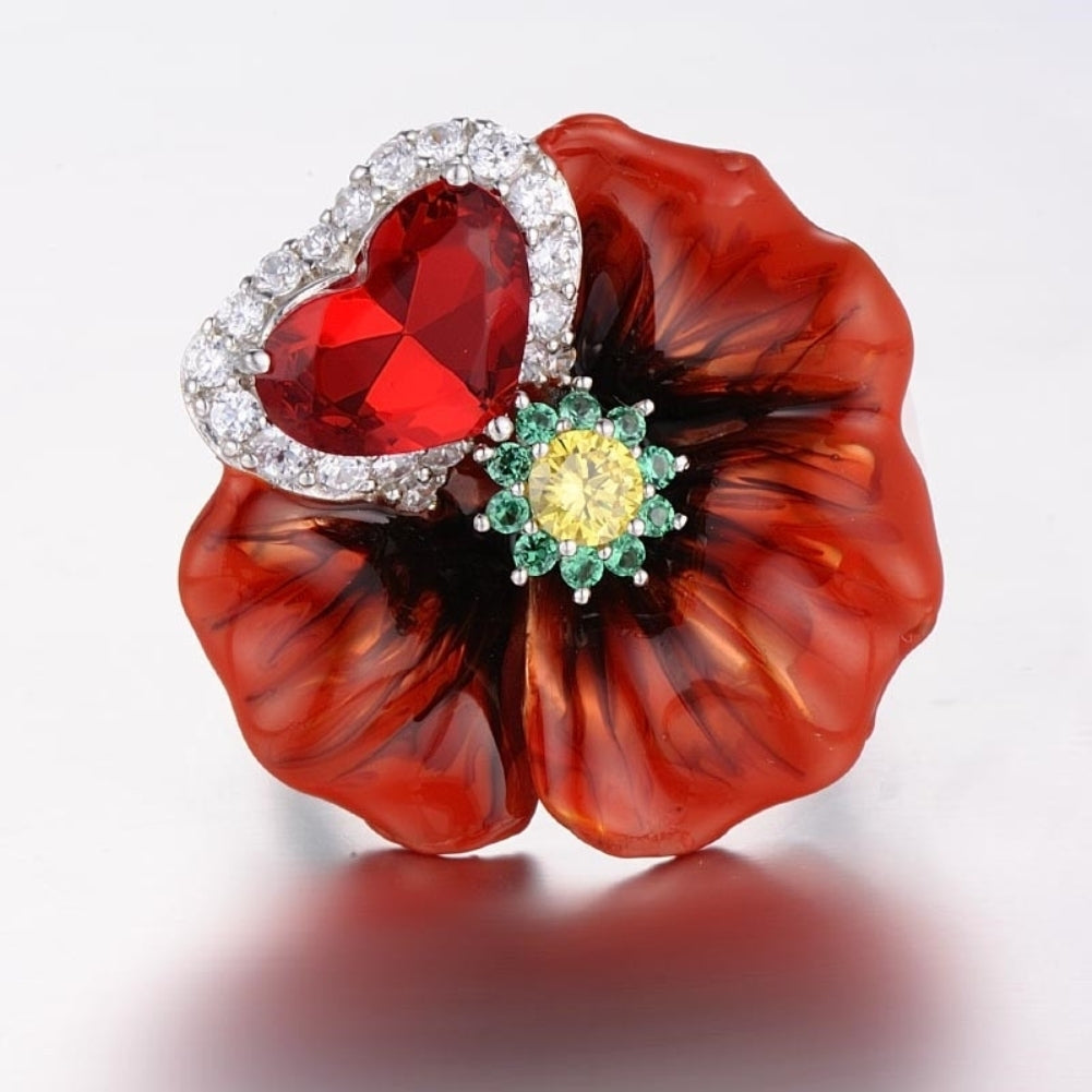 Women Heart Faux Ruby Flower Pendant Necklace Earrings Ring Party Jewelry Gift Image 9