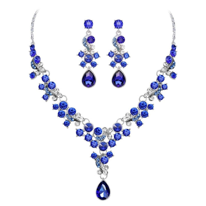 Luxury Women Rhinestone Flower Necklace Ear Stud Earrings Wedding Jewelry Set Image 3