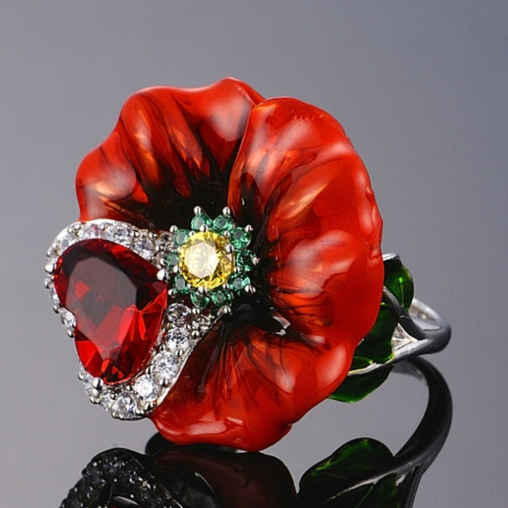 Women Heart Faux Ruby Flower Pendant Necklace Earrings Ring Party Jewelry Gift Image 10