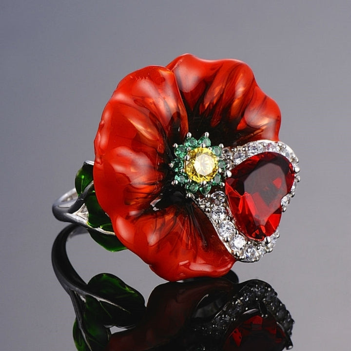 Women Heart Faux Ruby Flower Pendant Necklace Earrings Ring Party Jewelry Gift Image 11