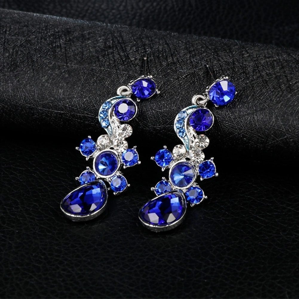 Luxury Women Rhinestone Flower Necklace Ear Stud Earrings Wedding Jewelry Set Image 7