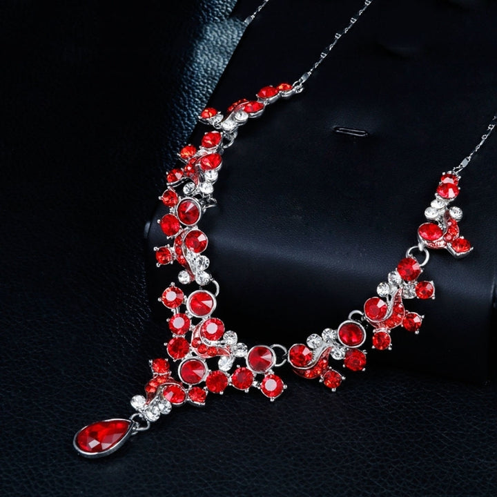 Luxury Women Rhinestone Flower Necklace Ear Stud Earrings Wedding Jewelry Set Image 8