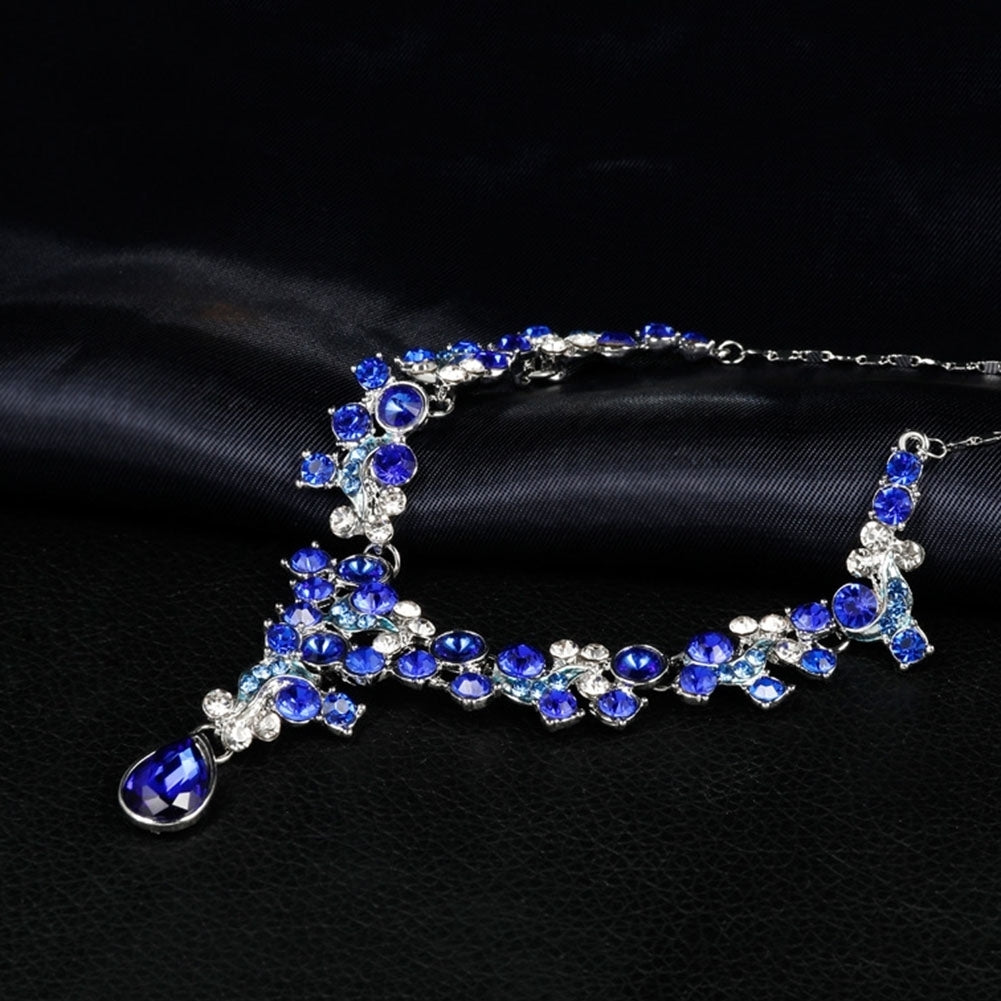 Luxury Women Rhinestone Flower Necklace Ear Stud Earrings Wedding Jewelry Set Image 9