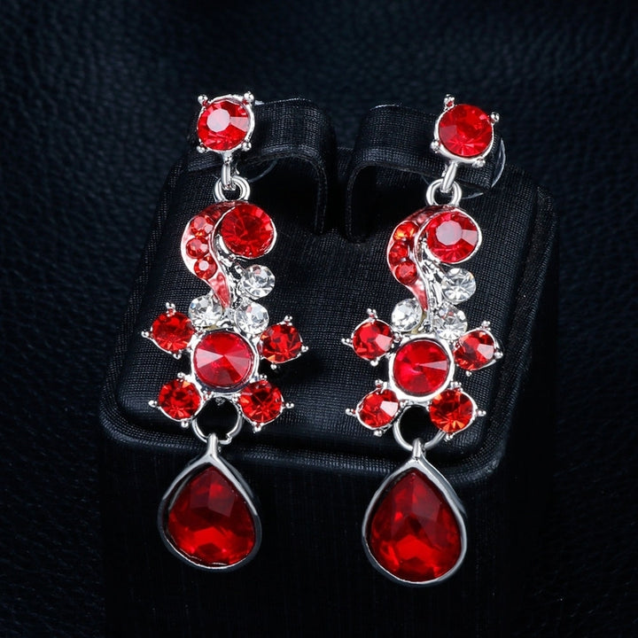 Luxury Women Rhinestone Flower Necklace Ear Stud Earrings Wedding Jewelry Set Image 10