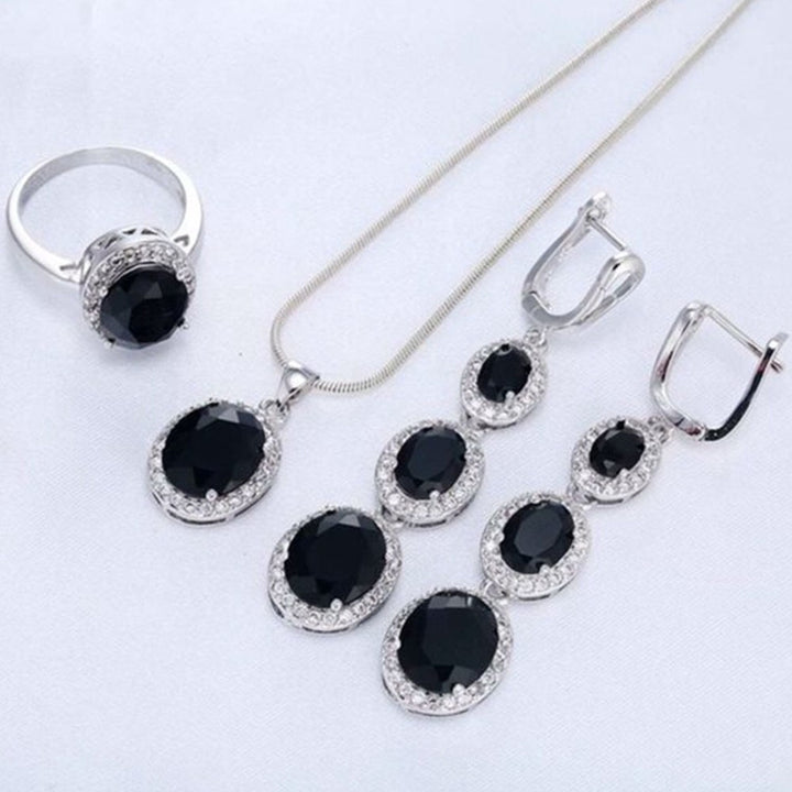 Elegant Women Round Rhinestone Pendant Chain Necklace Earrings Ring Jewelry Set Image 3