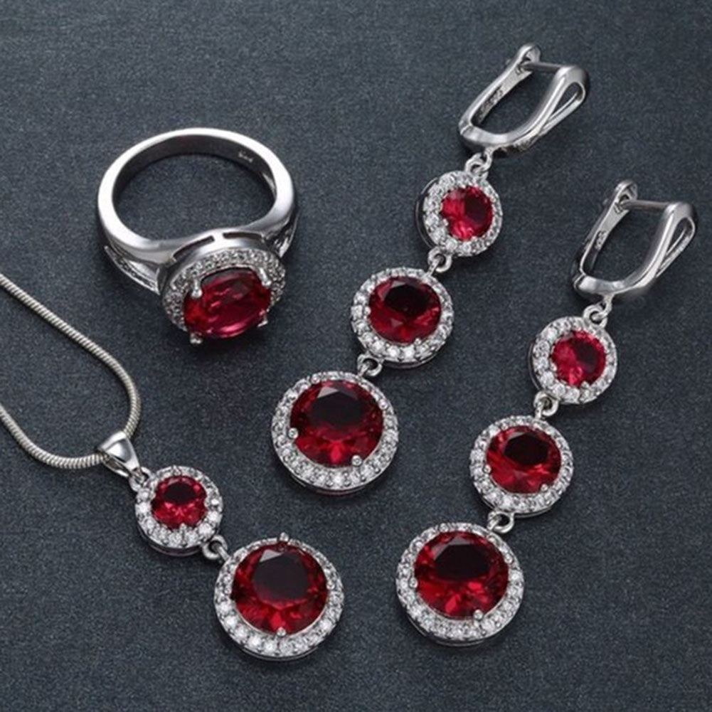 Elegant Women Round Rhinestone Pendant Chain Necklace Earrings Ring Jewelry Set Image 4