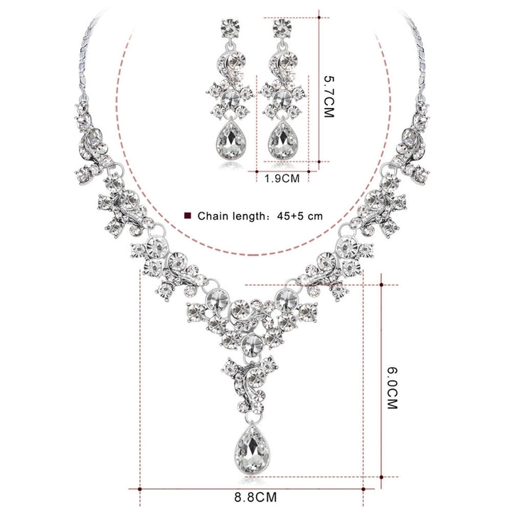 Luxury Women Rhinestone Flower Necklace Ear Stud Earrings Wedding Jewelry Set Image 12