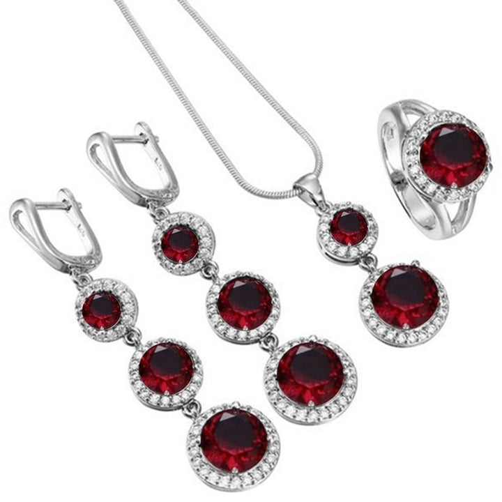 Elegant Women Round Rhinestone Pendant Chain Necklace Earrings Ring Jewelry Set Image 4