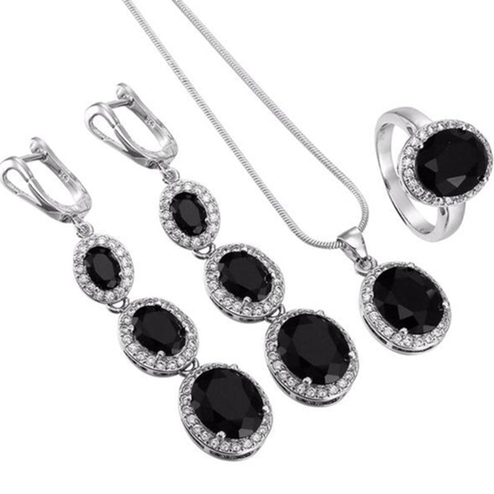 Elegant Women Round Rhinestone Pendant Chain Necklace Earrings Ring Jewelry Set Image 7