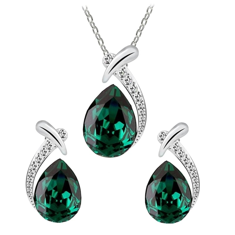 Lady Faux Crystal Water Drop Pendant Chain Necklace Earrings Wedding Jewelry Set Image 4