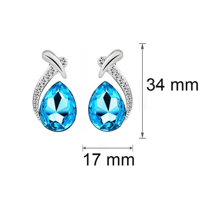 Lady Faux Crystal Water Drop Pendant Chain Necklace Earrings Wedding Jewelry Set Image 7