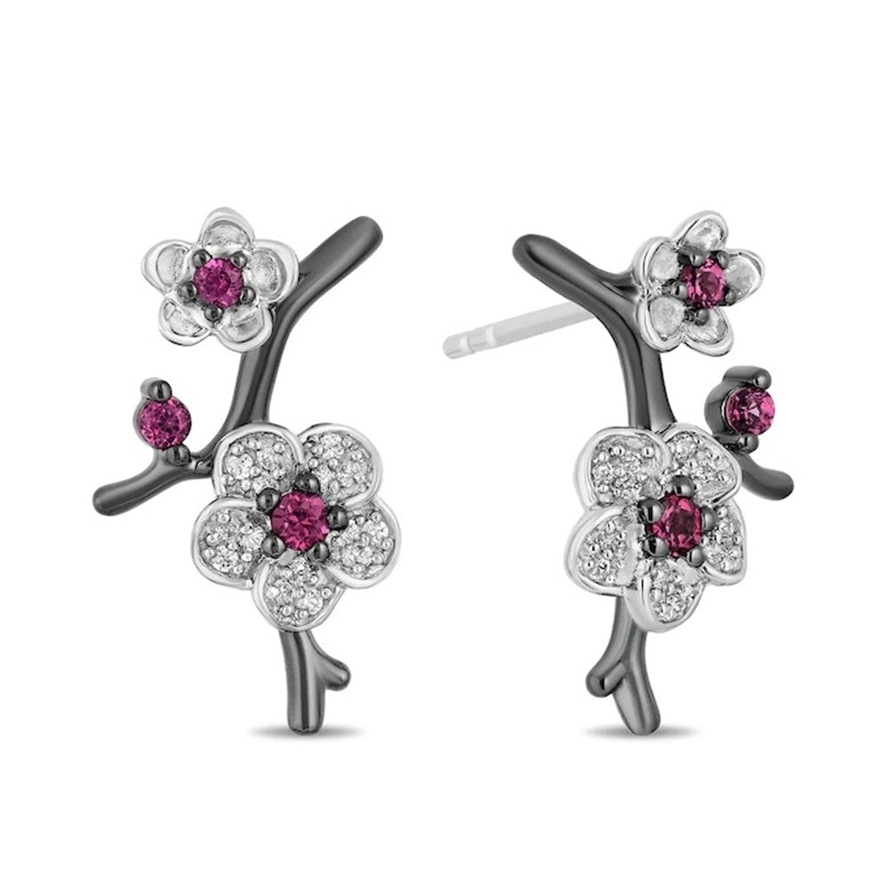 Rhinestone Plum Blossom Flower Women Necklace Ear Stud Earrings Finger Ring Image 4