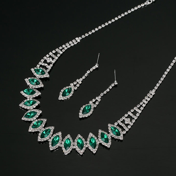 Rhinestone Teardrop Dangle Stud Earrings Necklace Wedding Bridal Jewelry Set Image 3