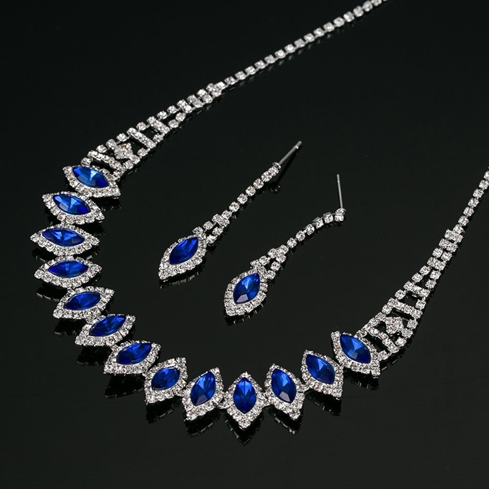 Rhinestone Teardrop Dangle Stud Earrings Necklace Wedding Bridal Jewelry Set Image 4