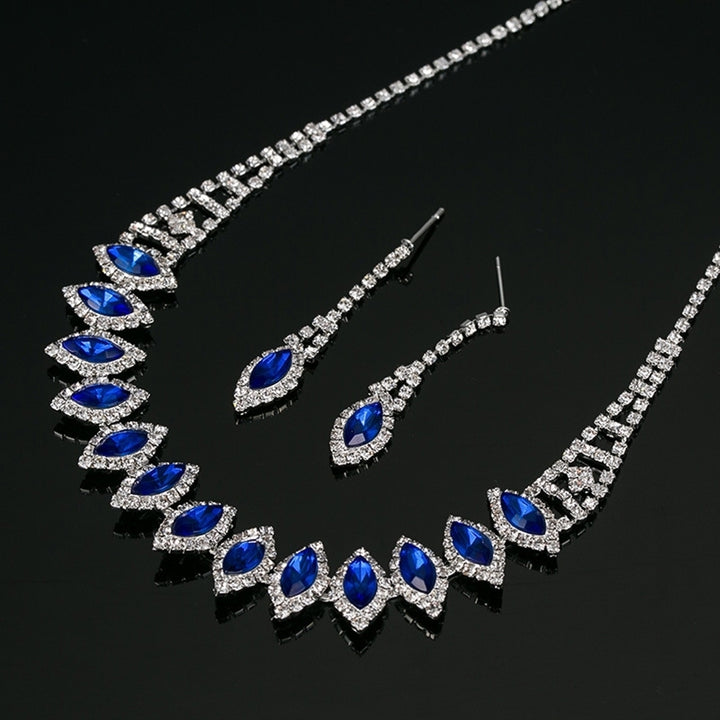 Rhinestone Teardrop Dangle Stud Earrings Necklace Wedding Bridal Jewelry Set Image 4