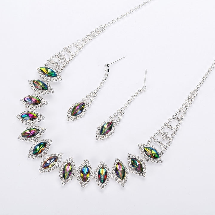 Rhinestone Teardrop Dangle Stud Earrings Necklace Wedding Bridal Jewelry Set Image 6