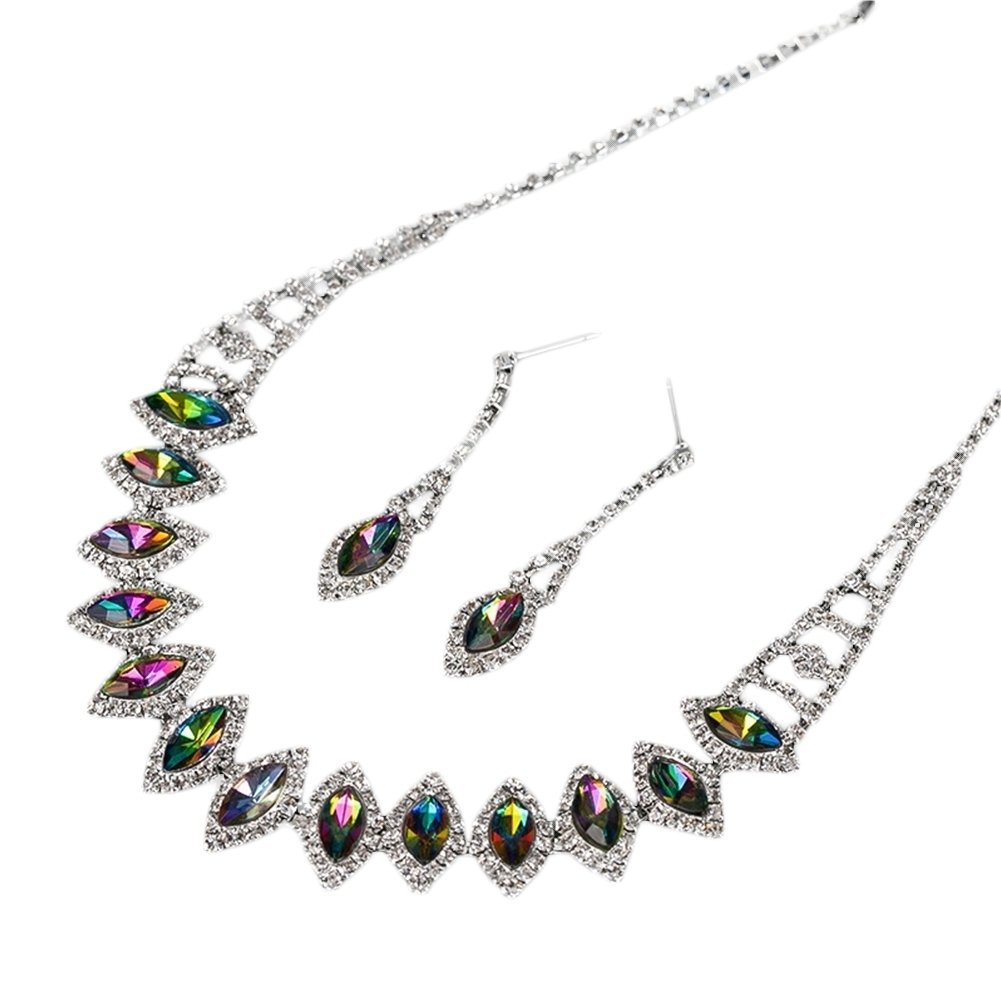 Rhinestone Teardrop Dangle Stud Earrings Necklace Wedding Bridal Jewelry Set Image 10