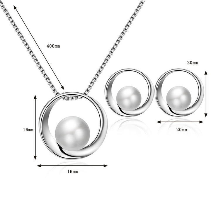 Women Faux Pearl Round Pendant Necklace Stud Earrings Wedding Party Jewelry Set Image 12