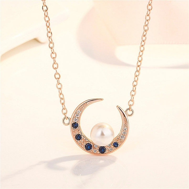 Women Rhinestone Faux Pearl Moon Pendant Necklace Bracelet Ring Earrings Jewelry Image 9