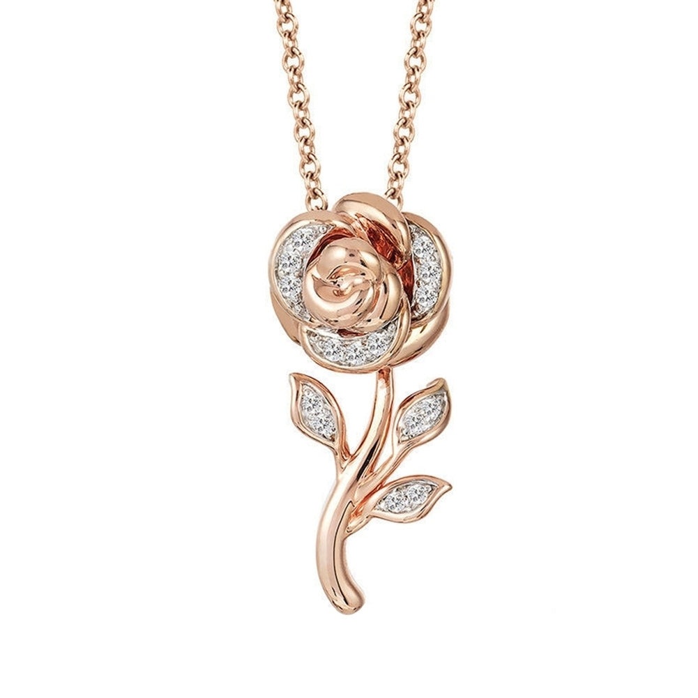 Women Fashion Rhinestone Rose Flower Pendant Necklace Earrings Ring Jewelry Gift Image 4