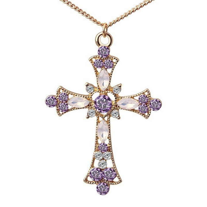 Women Rhinestone Inlaid Cross Pendant Chain Necklace Hook Earrings Jewelry Set Image 7