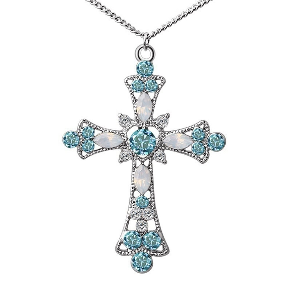 Women Rhinestone Inlaid Cross Pendant Chain Necklace Hook Earrings Jewelry Set Image 8