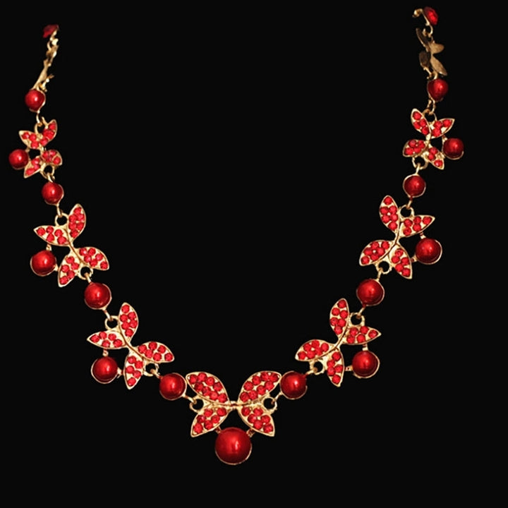 Women Faux Pearl Rhinestone Chain Necklace Stud Earrings Bridal Jewelry Set Image 4