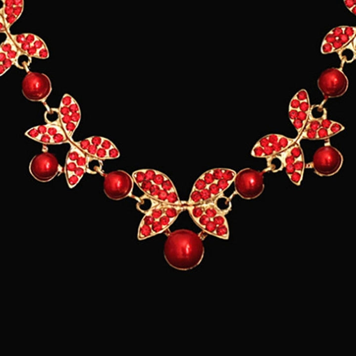Women Faux Pearl Rhinestone Chain Necklace Stud Earrings Bridal Jewelry Set Image 6
