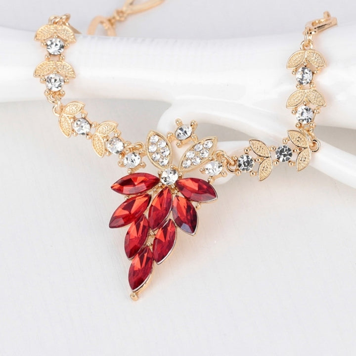 Women Rhinestone Grape Pendant Necklace Stud Earrings Ring Bracelet Jewelry Set Image 8