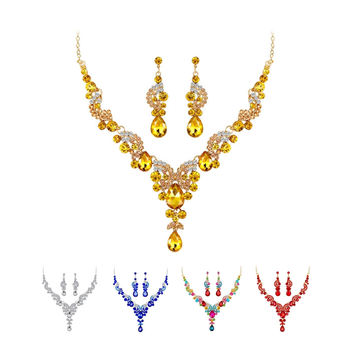 Fashion Wedding Faux Crystal Rhinestone Decor Necklace Earrings Jewelry Set Image 1