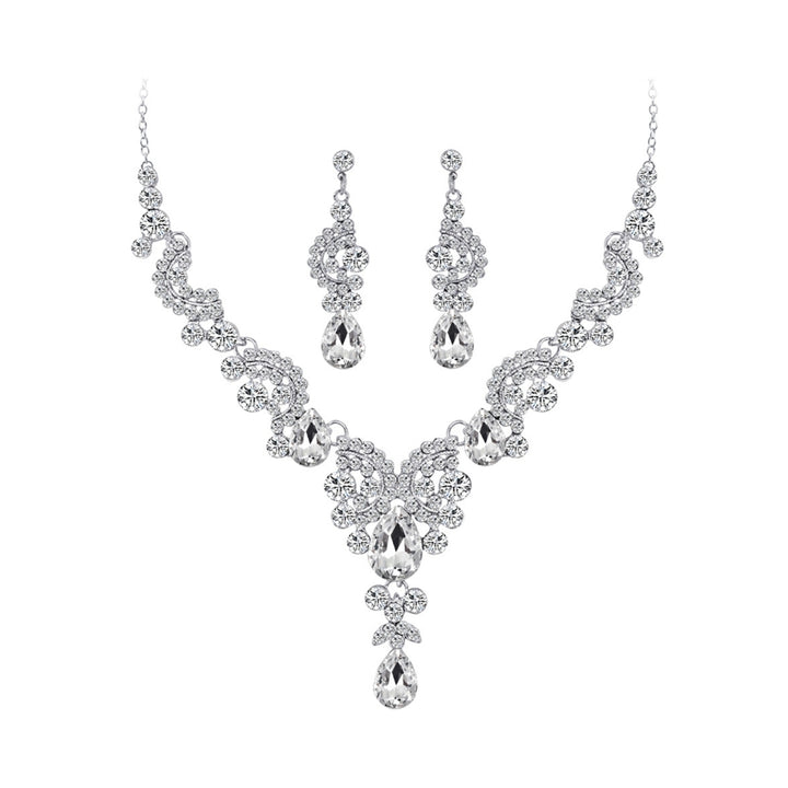 Fashion Wedding Faux Crystal Rhinestone Decor Necklace Earrings Jewelry Set Image 2