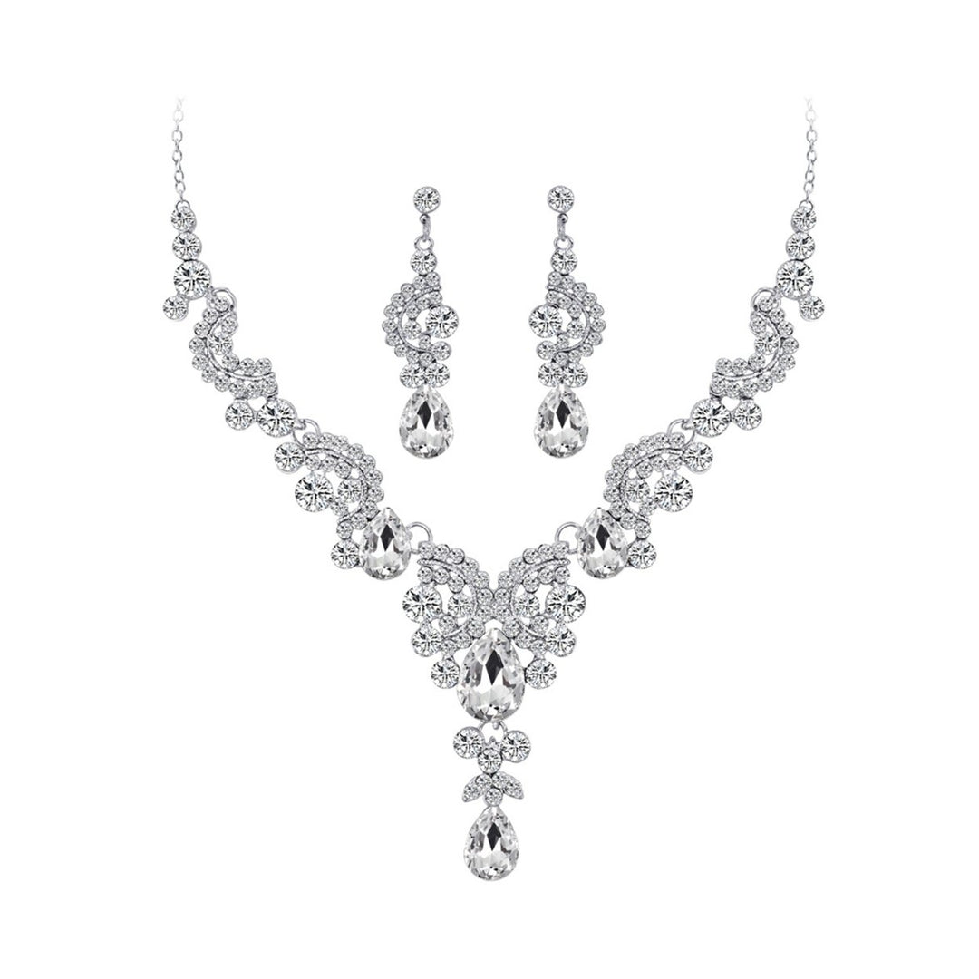 Fashion Wedding Faux Crystal Rhinestone Decor Necklace Earrings Jewelry Set Image 1