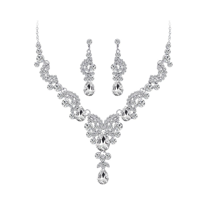 Fashion Wedding Faux Crystal Rhinestone Decor Necklace Earrings Jewelry Set Image 1