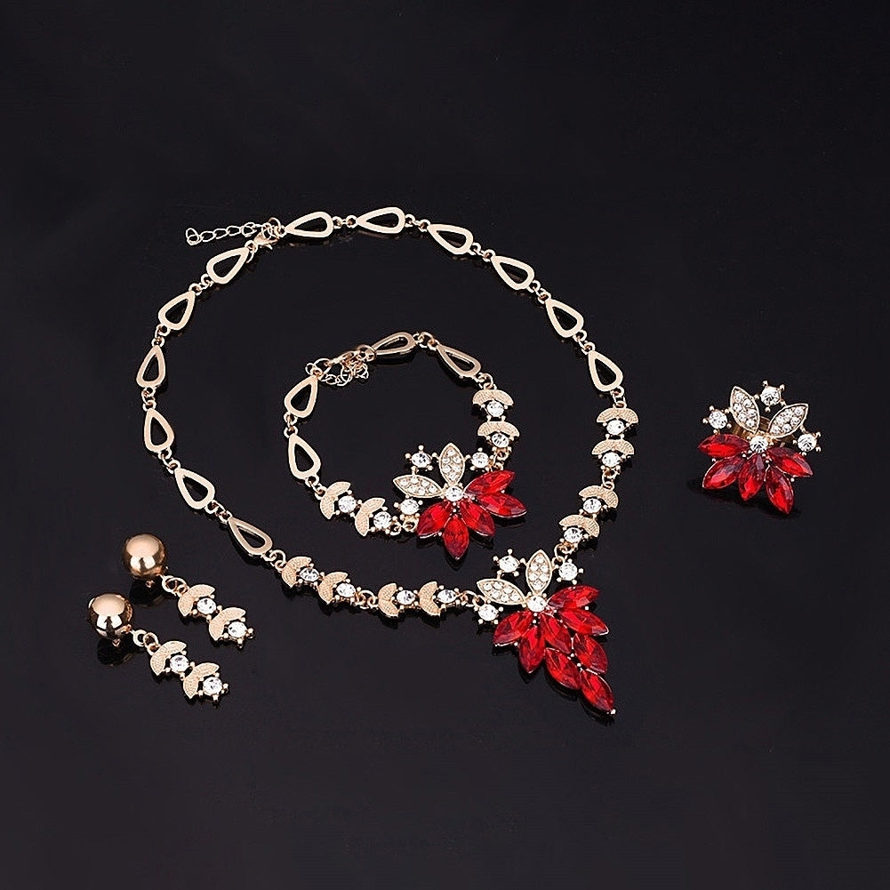 Women Rhinestone Grape Pendant Necklace Stud Earrings Ring Bracelet Jewelry Set Image 12