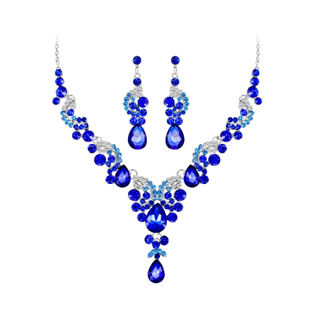 Fashion Wedding Faux Crystal Rhinestone Decor Necklace Earrings Jewelry Set Image 3