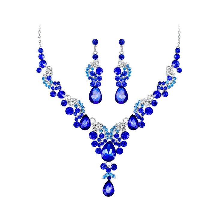 Fashion Wedding Faux Crystal Rhinestone Decor Necklace Earrings Jewelry Set Image 1